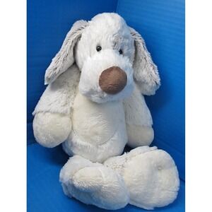 Babies R Us White Grey Hues Puppy Dog Big Brown Nose Floppy Plush Stuffed Animal